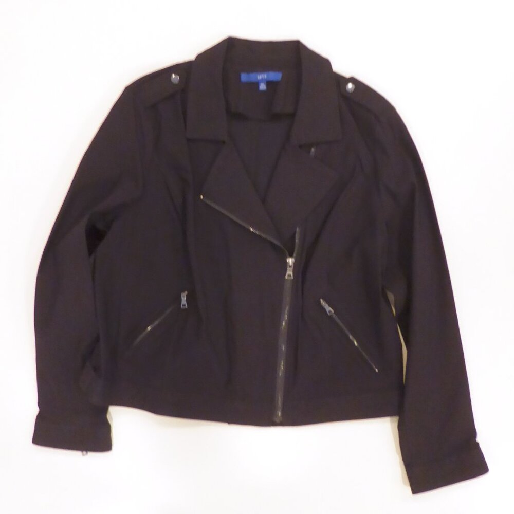 NWOT WOMENS APT. 9 KOHLS BLACK MOTO STYLE FULL ZIPPER JACKET PETITE XL - Picture 2 of 15